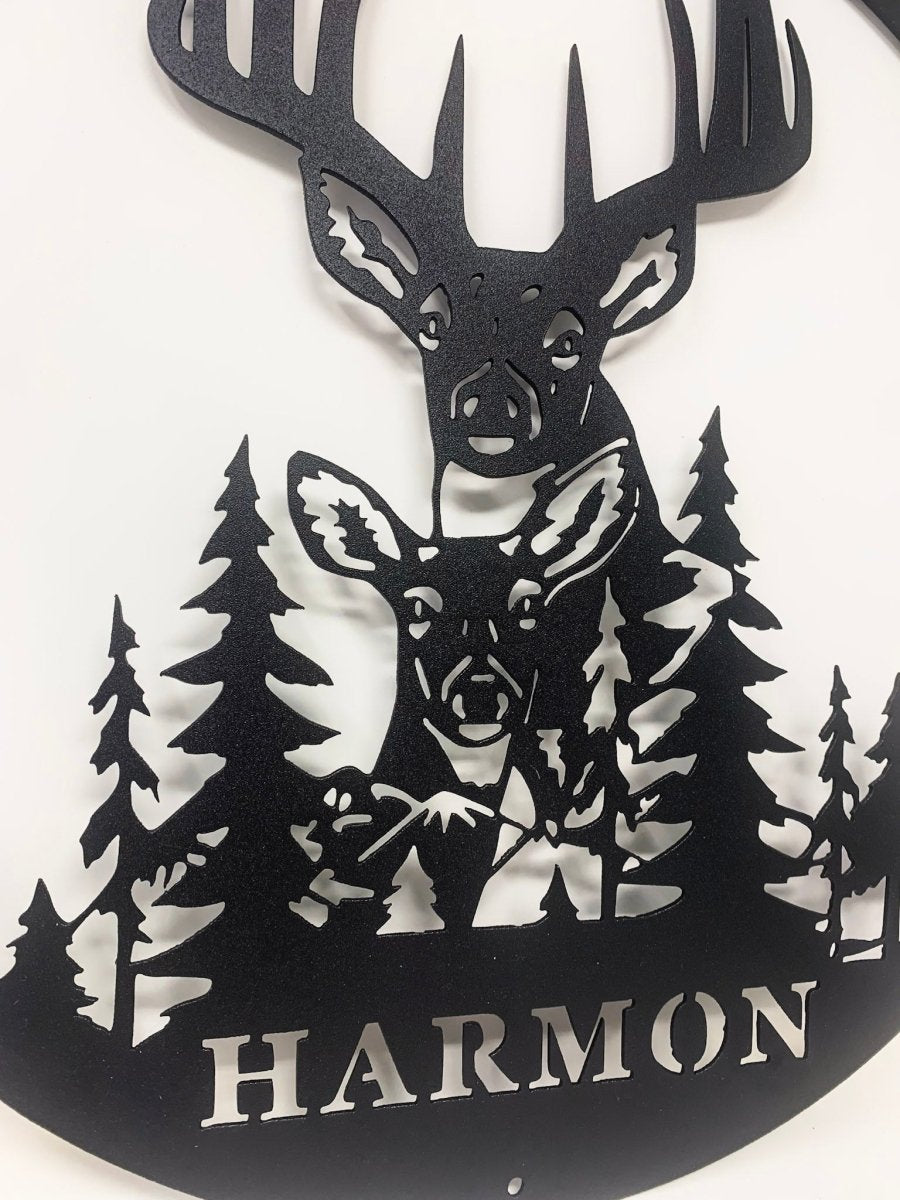 Whitetail Buck and Doe Monogram - The Iron Hutch
