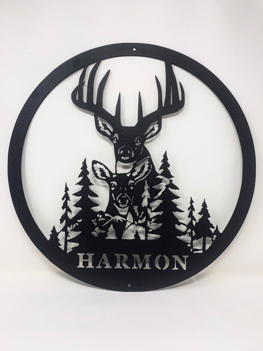 Whitetail Buck and Doe Monogram - The Iron Hutch